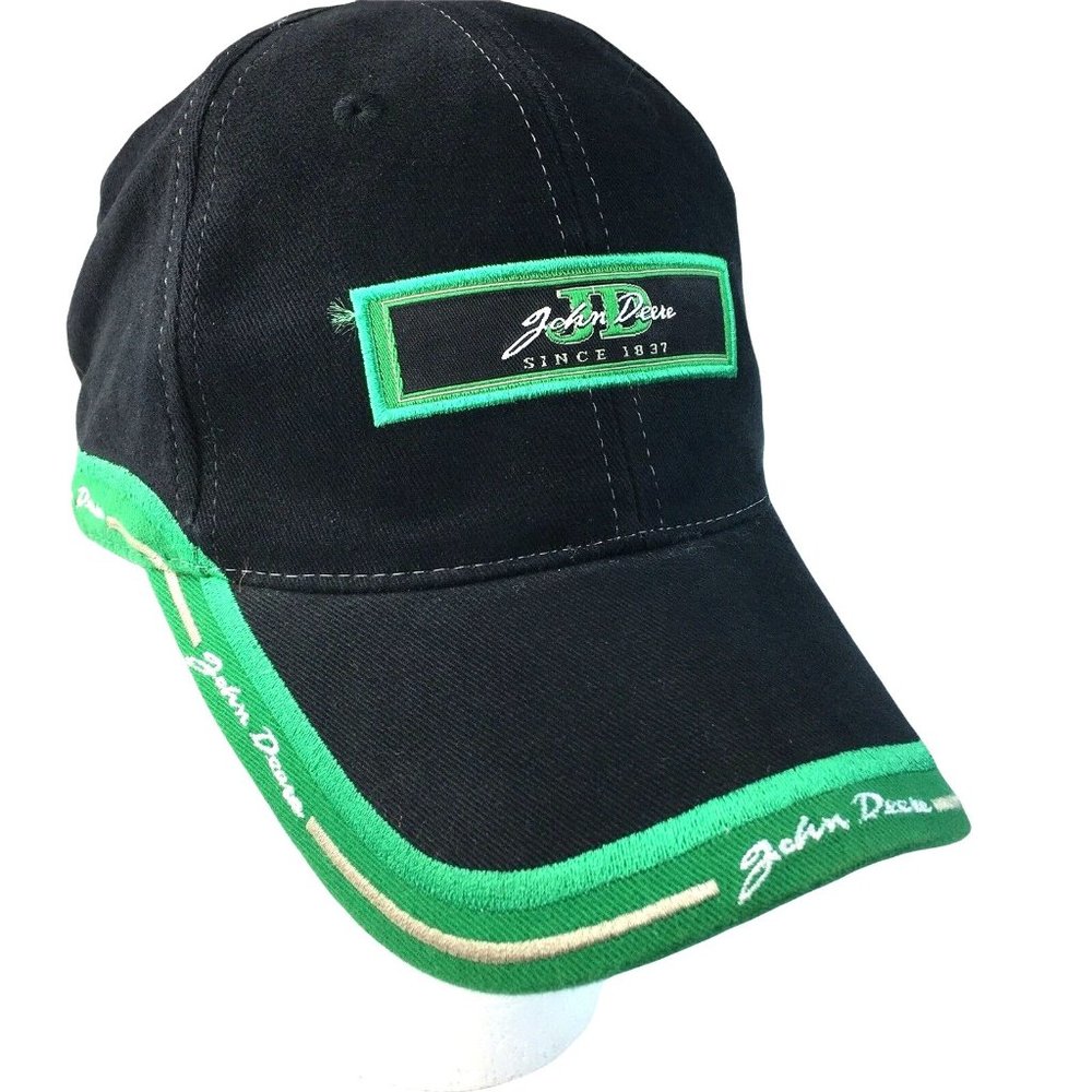 John Deere Baseball Cap Clay Francis Black Embroidered Patch Adjustable Hat u